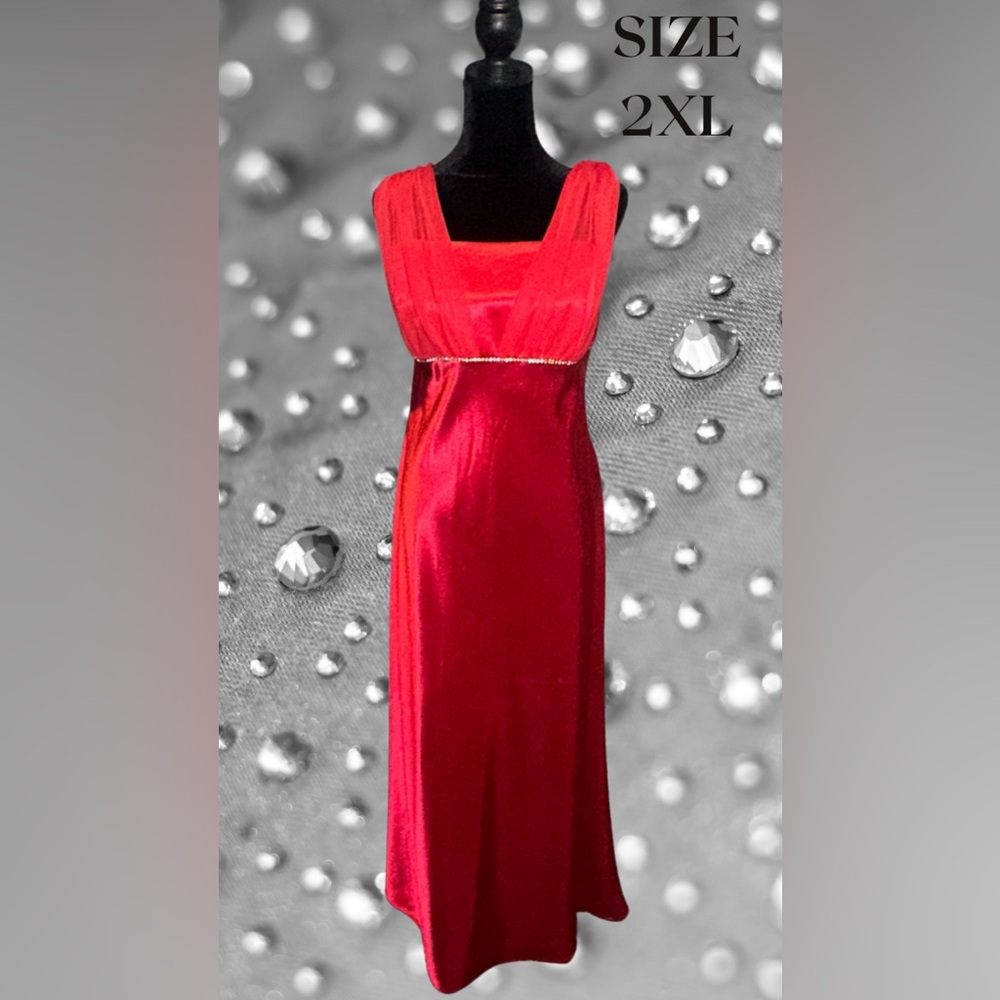 Stunning Red Evening Gown with rhinestone belt, Size 2XL 💃✨